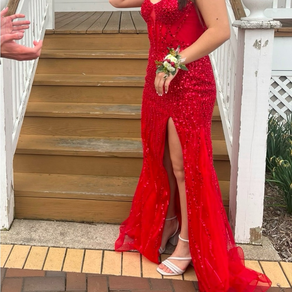 Elegant Red Beaded Gown